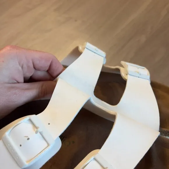 BIRKENSTOCK PAPILLIO ARIZONA-GROOVED PLATFORMS SLIDE SANDALS WHITE WEDGE