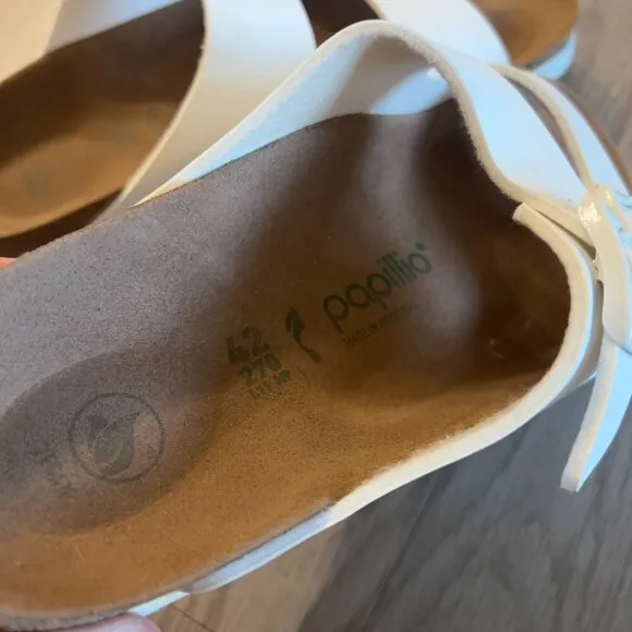 BIRKENSTOCK PAPILLIO ARIZONA-GROOVED PLATFORMS SLIDE SANDALS WHITE WEDGE