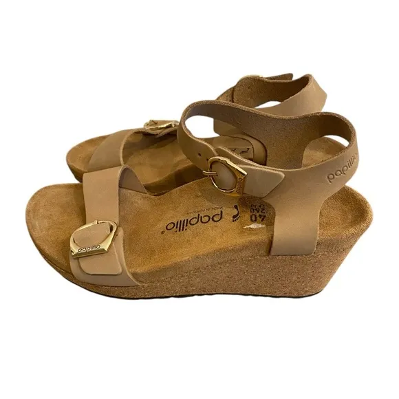 Birkenstock Papillio Soley Nubuck Leather Sandals Size 40 (9) Sandcastle NWOB