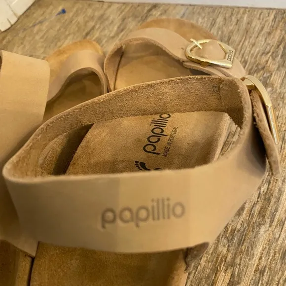 Birkenstock Papillio Soley Nubuck Leather Sandals Size 40 (9) Sandcastle NWOB