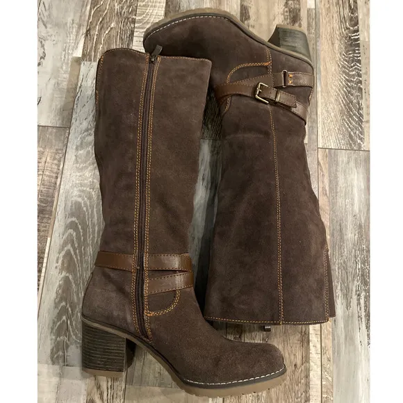 Bjorndal Piper Suede Leather Side Zip Block Heel Boots Size 8.5 Brown Riding