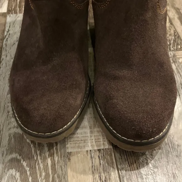 Bjorndal Piper Suede Leather Side Zip Block Heel Boots Size 8.5 Brown Riding