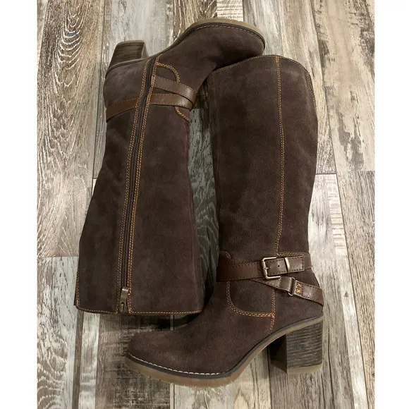 Bjorndal Piper Suede Leather Side Zip Block Heel Boots Size 8.5 Brown Riding