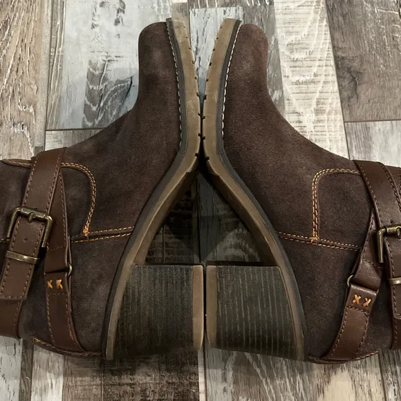 Bjorndal Piper Suede Leather Side Zip Block Heel Boots Size 8.5 Brown Riding