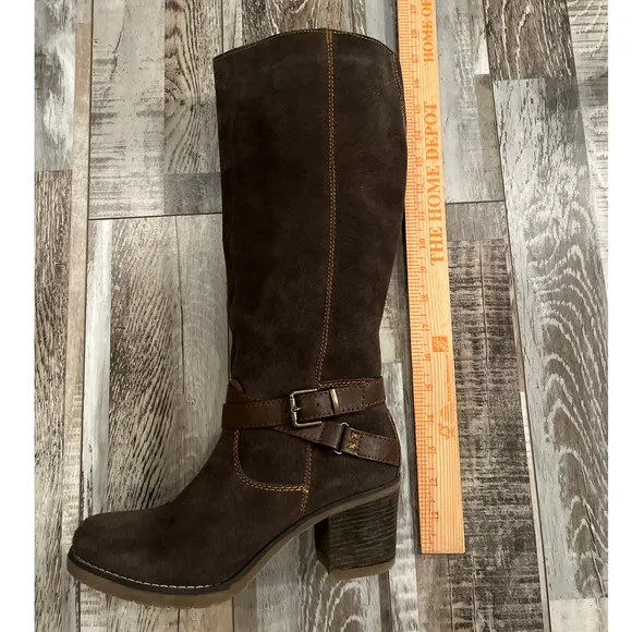 Bjorndal Piper Suede Leather Side Zip Block Heel Boots Size 8.5 Brown Riding