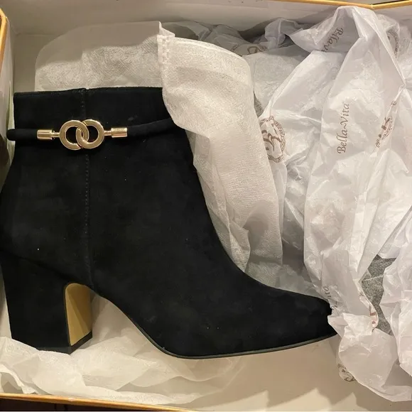 Black and Gold Ankle Boots with Block Heel