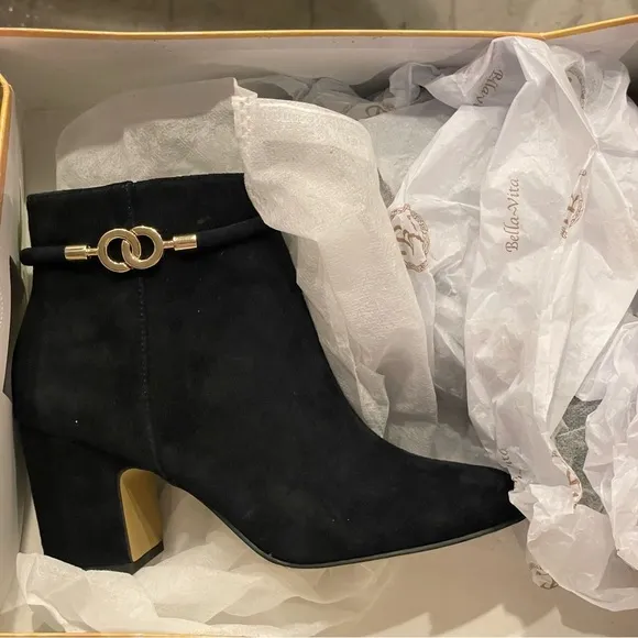 Black and Gold Ankle Boots with Block Heel