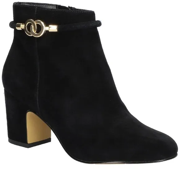 Black and Gold Ankle Boots with Block Heel