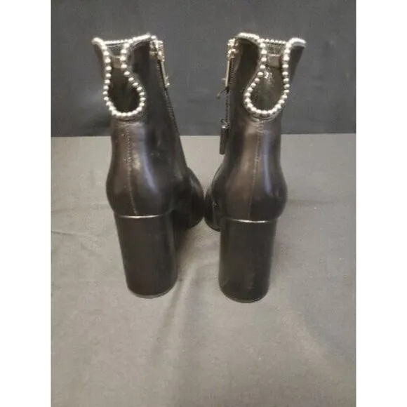Black Leather Studded Cuff Block Heel Bootie Boots MA&amp;LO 37 US 6.5 NWOT