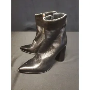 Black Leather Studded Cuff Block Heel Bootie Boots MA&amp;LO 37 US 6.5 NWOT