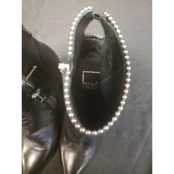 Black Leather Studded Cuff Block Heel Bootie Boots MA&amp;LO 37 US 6.5 NWOT