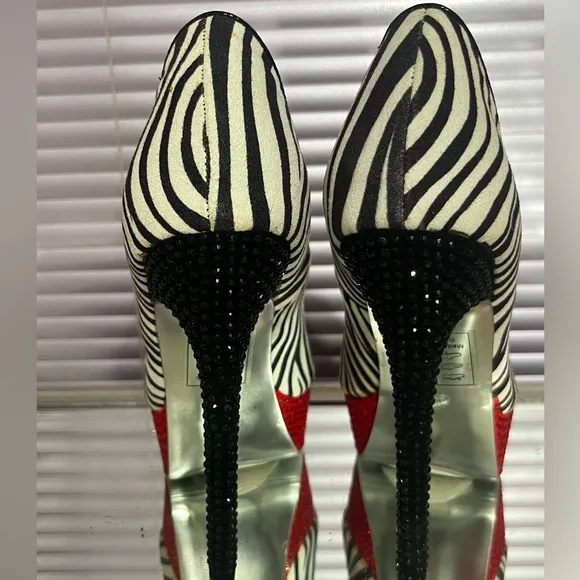 Black Red white crystal rhinestone Zebra high heel stiletto platform pumps shoes