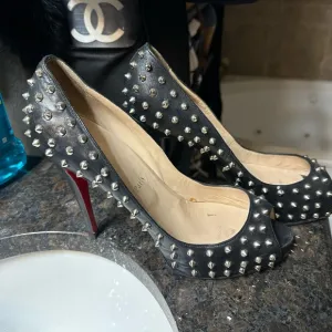 Black Studded Peep-Toe Heels