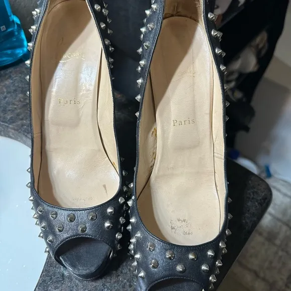 Black Studded Peep-Toe Heels