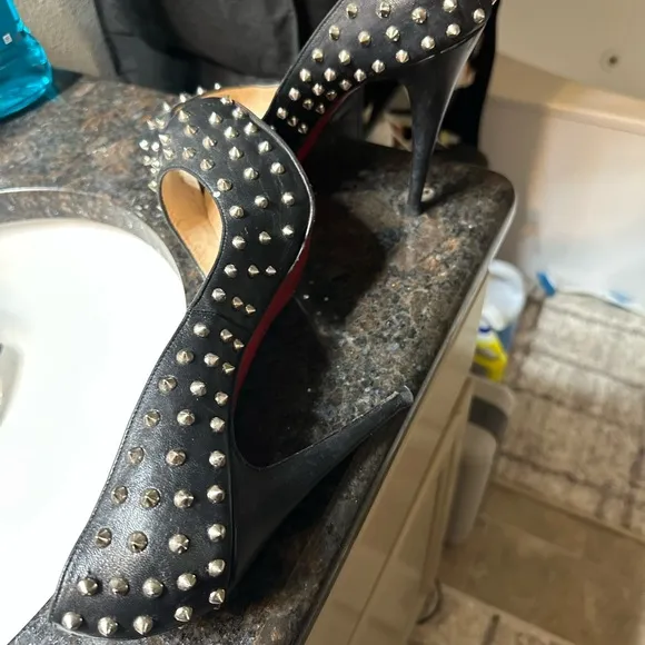 Black Studded Peep-Toe Heels