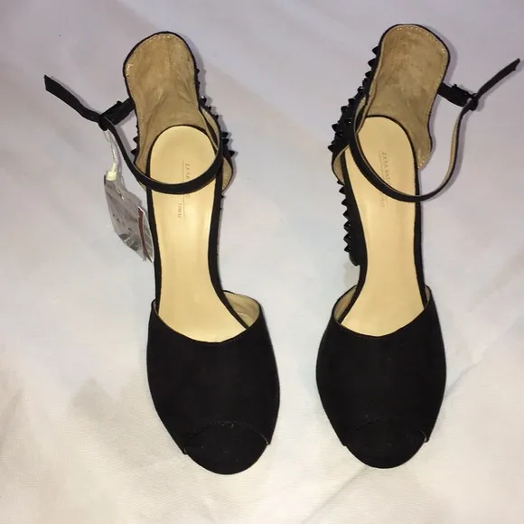 Black suede studded ankle straps pumps NWT