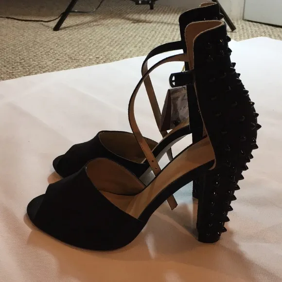 Black suede studded ankle straps pumps NWT