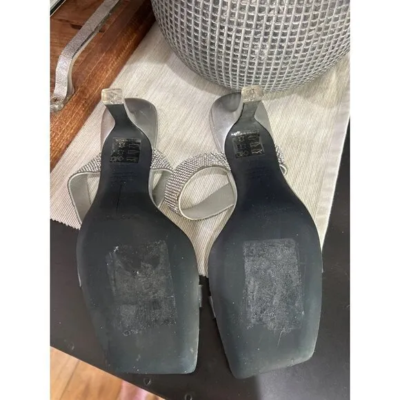 Black Suede Studio Cali SILVER Glitter Slide Sandal Womens Size 38.5