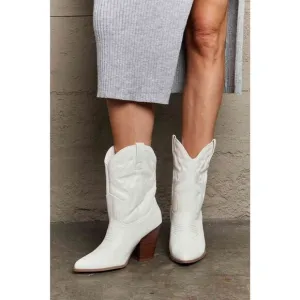 Block Heel Cowboy Boots in White