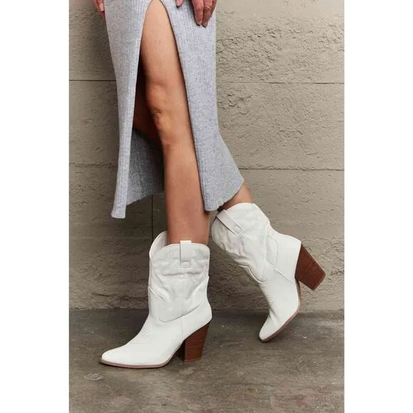 Block Heel Cowboy Boots in White