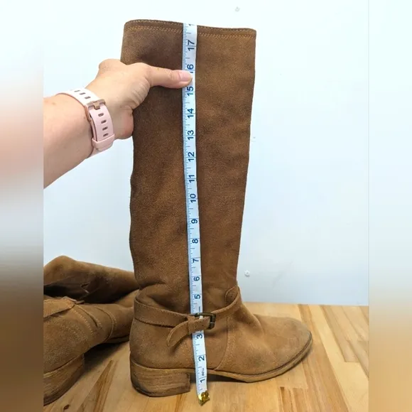 Boden Brown Suede Slouchy Tall Boots 40 Block Heel Moto Buckle Leather 9
