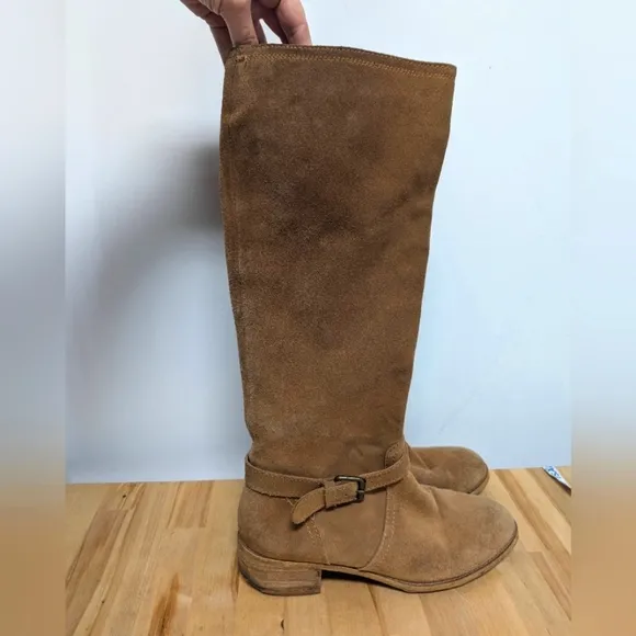 Boden Brown Suede Slouchy Tall Boots 40 Block Heel Moto Buckle Leather 9