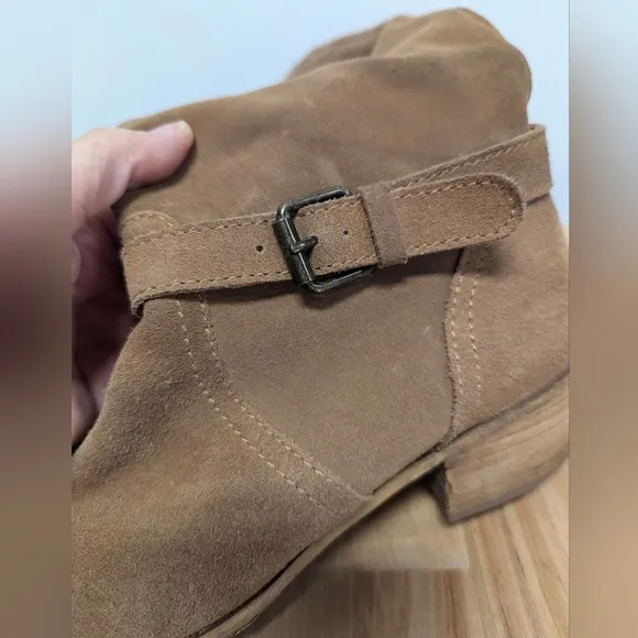 Boden Brown Suede Slouchy Tall Boots 40 Block Heel Moto Buckle Leather 9