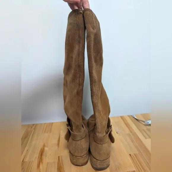 Boden Brown Suede Slouchy Tall Boots 40 Block Heel Moto Buckle Leather 9