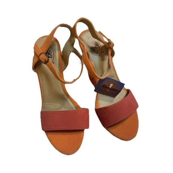 Bolaro By Summer Rio Orange Suede Wedge Platforms 7 1/2 NWOT