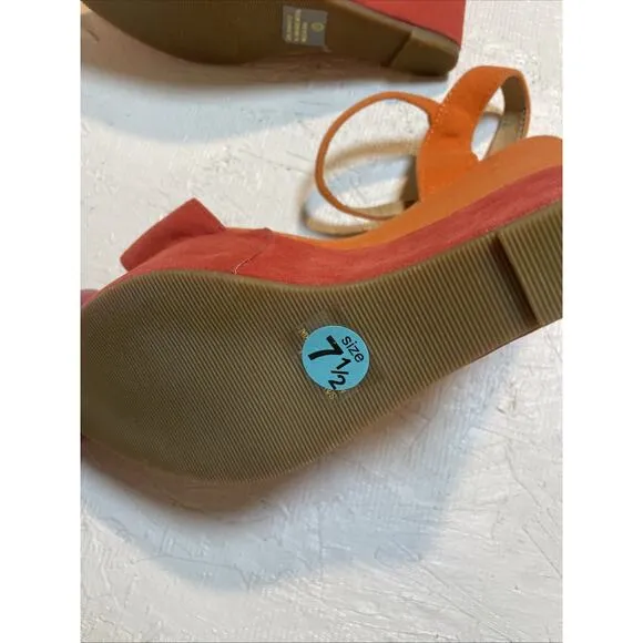 Bolaro By Summer Rio Orange Suede Wedge Platforms 7 1/2 NWOT
