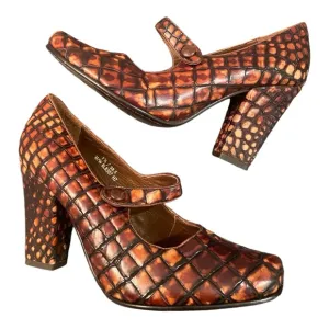BOLO maryjane vintage leather &quot;snakeskin&quot; stacked heels with strap size 7.5