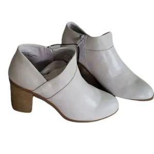 Bone color ankle booties block heel