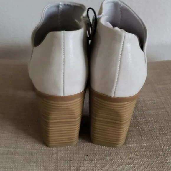 Bone color ankle booties block heel