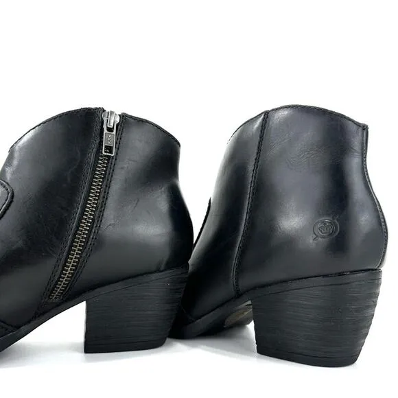 BORN BLACK GENUINE LEATHER HEELED WESTERN / COWBOY ANKLE BOOTS / BOOTIES