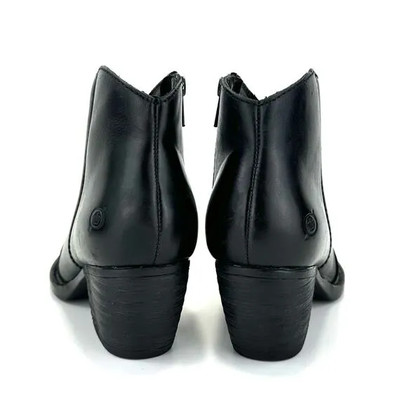 BORN BLACK GENUINE LEATHER HEELED WESTERN / COWBOY ANKLE BOOTS / BOOTIES