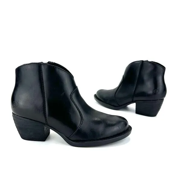 BORN BLACK GENUINE LEATHER HEELED WESTERN / COWBOY ANKLE BOOTS / BOOTIES