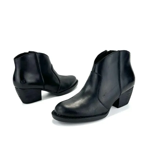 BORN BLACK GENUINE LEATHER HEELED WESTERN / COWBOY ANKLE BOOTS / BOOTIES