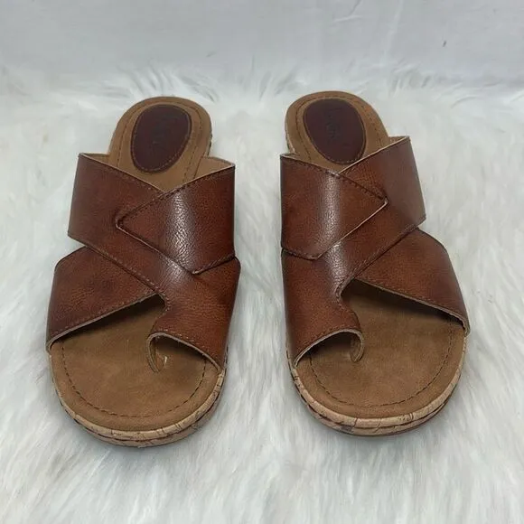 Born BOC Tan Leather Summer Slide Sandals Sz 7