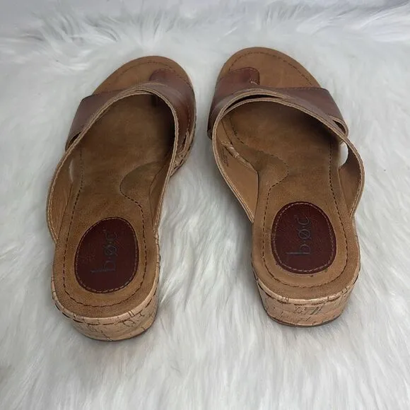 Born BOC Tan Leather Summer Slide Sandals Sz 7