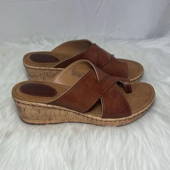 Born BOC Tan Leather Summer Slide Sandals Sz 7