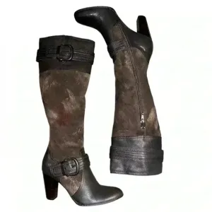 Born Crown 7M Brown Knee High Zip Up Heel Boot