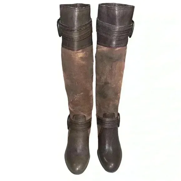 Born Crown 7M Brown Knee High Zip Up Heel Boot