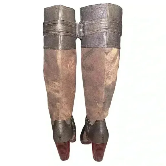 Born Crown 7M Brown Knee High Zip Up Heel Boot
