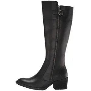 Born Fannar Black Leather Knee High Side Zip Block Heel Riding Boots Size 7M
