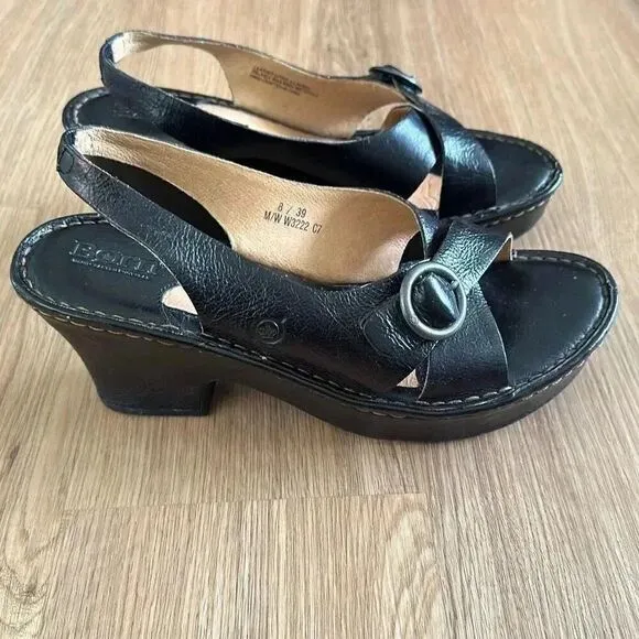 Born Leather Slingback Block Heel Sandals Women Size US 8