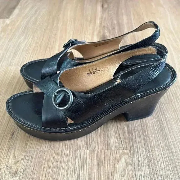 Born Leather Slingback Block Heel Sandals Women Size US 8