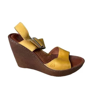 BORN Leather Wedge Summer Sandals Mustard Yellow Brown 8