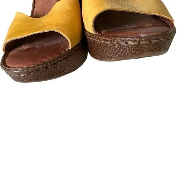 BORN Leather Wedge Summer Sandals Mustard Yellow Brown 8