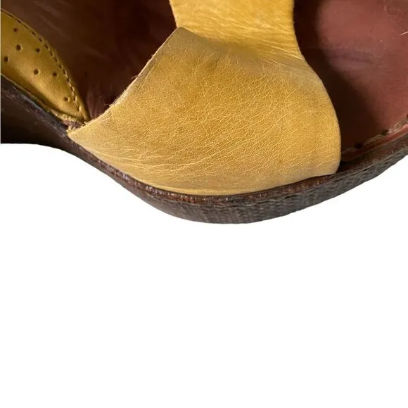 BORN Leather Wedge Summer Sandals Mustard Yellow Brown 8