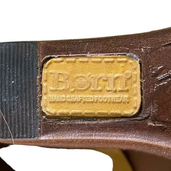 BORN Leather Wedge Summer Sandals Mustard Yellow Brown 8